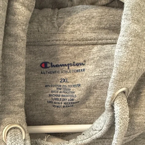 Champion Gray Hooded Sweatshirt 2XL - Picture 4 of 4